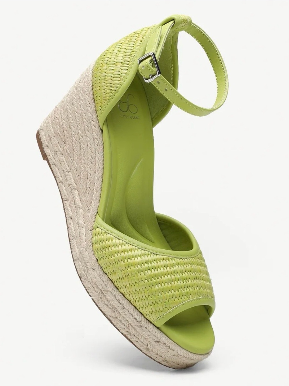 Cosy Island Commute Espadrille Wedge Sandals Acid Lime Size 9.5